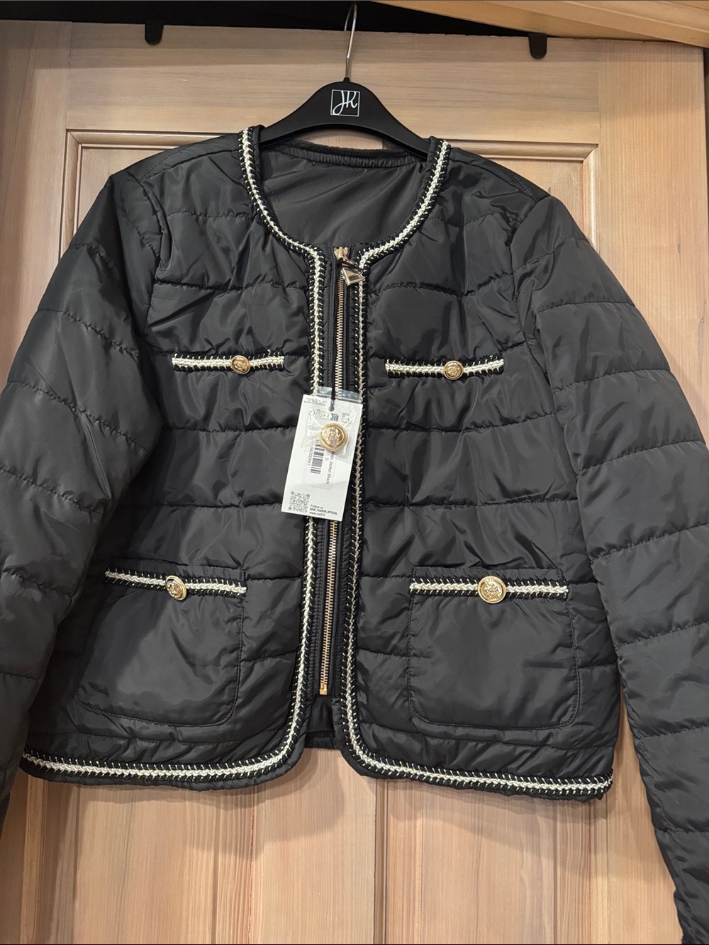 Women's Black Quilted Chain-Trim Puffer Jacket